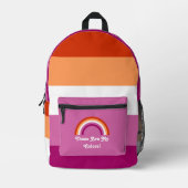 レズプライド国旗とレインボーとカスタム文字 プリントバックパック (正面)