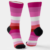 レズプライド国旗ピンク、白、赤ストライプの ソックス (傾斜あり)