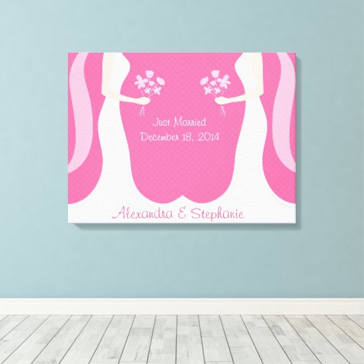 レズ結婚ビアパーソナライズされた キャンバスプリント (インサイチュ (ウッドフロア))