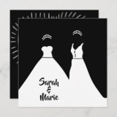 レズ結婚ビアンの白黒ロマンチック 招待状 (正面/裏面)