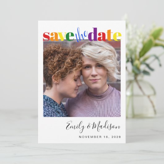 レズ結婚ビアンゲイのレインボー写真 セーブザデート (スタンド正面)