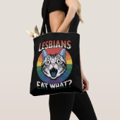 レズ食べビアズ猫ユーモアLGBTQプライド国旗 トートバッグ (クローズアップ)