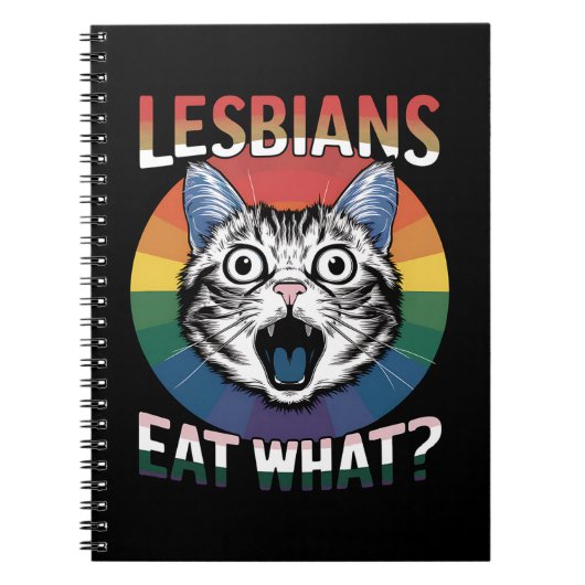 レズ食べビアズ猫ユーモアLGBTQプライド国旗 ノートブック (正面)
