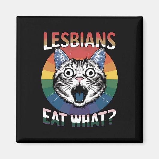 レズ食べビアズ猫ユーモアLGBTQプライド国旗 マグネット (正面)