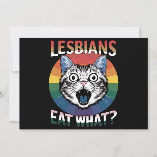 レズ食べビアズ猫ユーモアLGBTQプライド国旗 招待状 (正面)