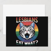 レズ食べビアズ猫ユーモアLGBTQプライド国旗 招待状 (正面/裏面)
