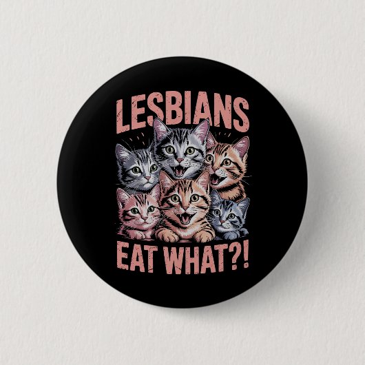 レズ食べビア人おもしろいLGBTQプライド 缶バッジ (正面)