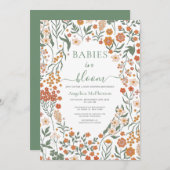 レセダグリーンワイルドフラワーフレームベビー開花 招待状 (正面/裏面)