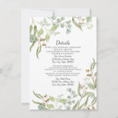 レセプションの詳細 ラスティック ワイナリー ユーカリの葉 招待状 (正面)