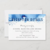 レセプションカード おしゃれな水彩ブラシ ダークブルー 招待状 (正面)