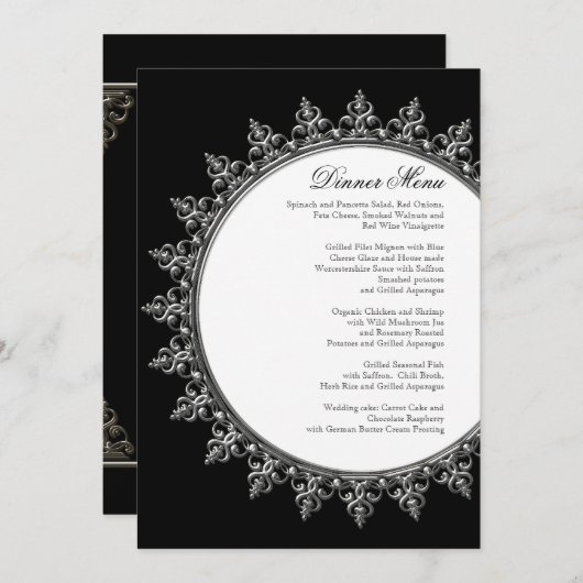 レセプションディナークラシックメニューBaroque Swirl Circle メニュー (正面/裏面)