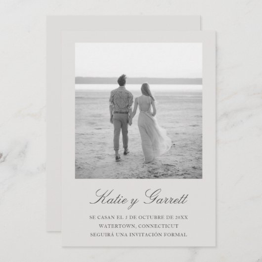 レセルバラフェハエレガントシンプルグレーフォトスペインの セーブザデート (正面/裏面)