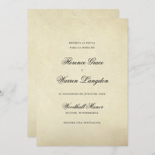 レセルバラフェハエレガントベージュヴィンテージスペインの セーブザデート (正面/裏面)