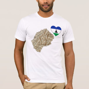 レソトフラグハートとTシャツのマップ Tシャツ