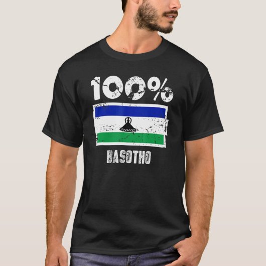 レソト国旗のサポート100バソトのバッテリ電源 Tシャツ (正面)