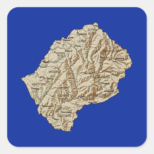 レソト地図ステッカー スクエアシール (正面)