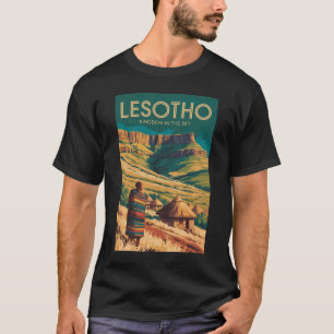 レソト ドラケンスバーグ イラスト 旅行 アート レトロ Tシャツ