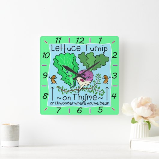 レタスおもしろいターニップタイム野菜パン漫画 スクエア壁時計 (ホーム)