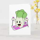 レタスがスキーヤーとしてスキーをする カード (黄色い花)