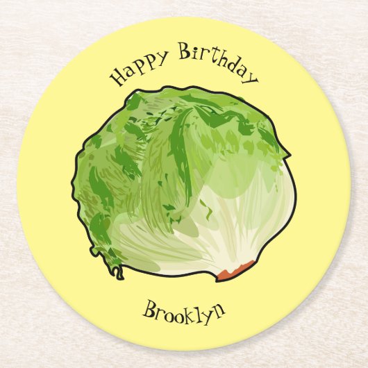 レタス漫画イラストレーション ラウンドペーパーコースター (正面)