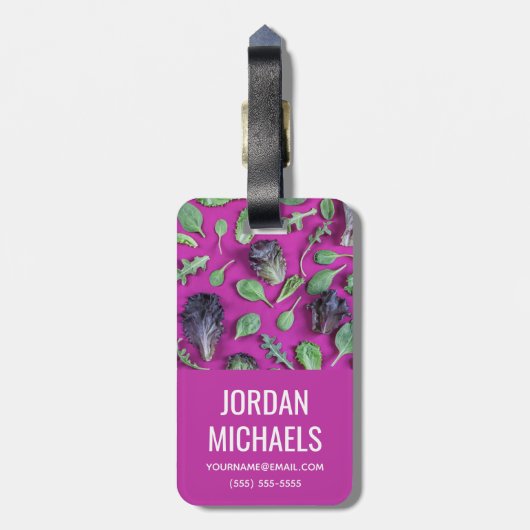 レタス・グリーン・オン・パープル |名前の追加 ラゲッジタグ (裏面縦)