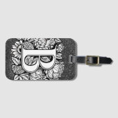 レタパーソナライズされたーBグリッターフラワータトゥー ラゲッジタグ (正面横)