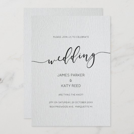 レタフェイクプレス木材の素朴なエレガント招待 招待状 (正面/裏面)