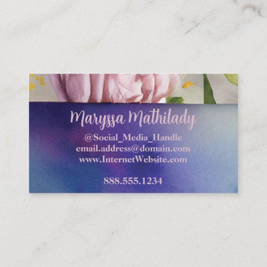 レタモノグラムのーMシンプルシックフローラ水色 名刺 (裏面)