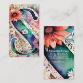 レタモノグラムのーSシンプルシックフローラ水色 名刺 (正面/裏面)