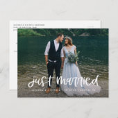 レタリングたった今結婚しました立下げ葉書 案内ポストカード (正面/裏面)