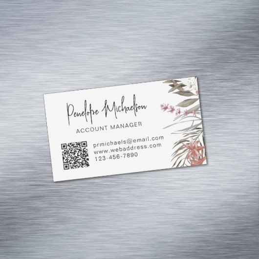 レタリングとQRコードモダン付きボホブーケ マグネット名刺 (インサイチュ)