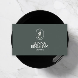 レタリングエレガントモノグラムロゴダークグリーン 名刺