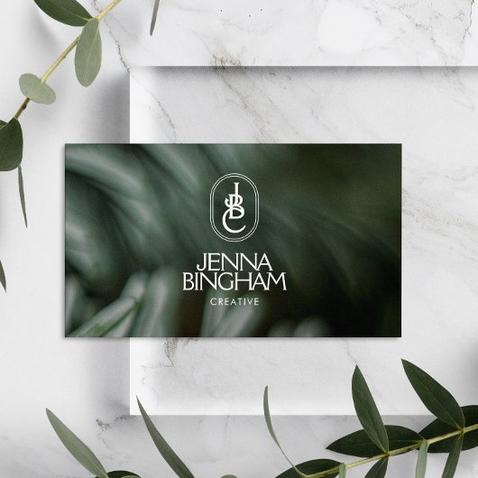 レタリングエレガントモノグラムロゴ濃い緑の写真 名刺