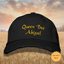 レタリングクイーンビー[名前] in黄色 刺繍入りキャップ