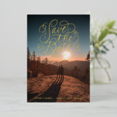 レタリングハート写真の保存日付金ゴールド 箔招待状 (立ち正面)