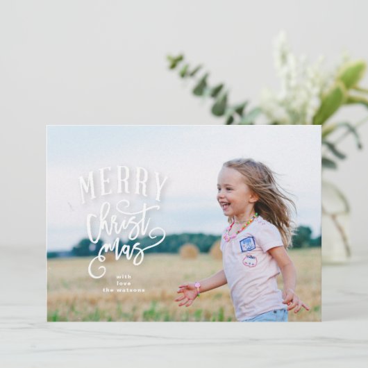 レタリングメリークリスマスフォトホリデーカード シーズンカード (スタンド正面)