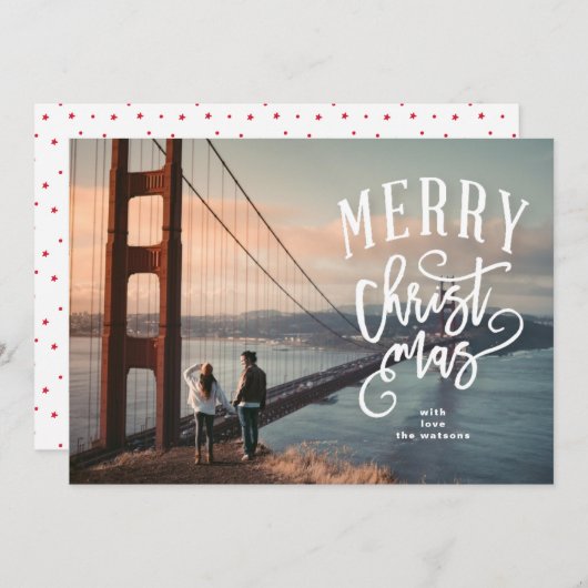レタリングメリークリスマスフォトホリデーカード シーズンカード (正面/裏面)