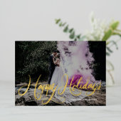 レタリングメリークリスマス金ゴールドワンフォト幸せ 箔シーズンカード (立ち正面)