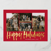 レタリングモダン5枚フォトハッピーホリデー 箔シーズンカード (正面)
