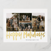 レタリングモダン5枚フォトハッピーホリデー 箔シーズンポストカード (正面)