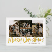 レタリングモダン5枚写真メリークリスマス 箔シーズンカード (立ち正面)
