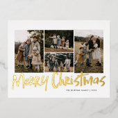 レタリングモダン5枚写真メリークリスマス 箔シーズンポストカード (正面)