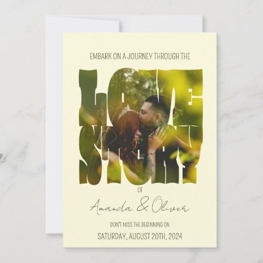 レタリングラブストーリーフォト結婚ズ 招待状 (正面)