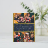 レタリング&モダン金ゴールドスノーフレークスメリークリスマス シーズンポストカード (スタンド正面)