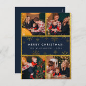 レタリング&モダン金ゴールドスノーフレークスメリークリスマス シーズンポストカード (正面/裏面)