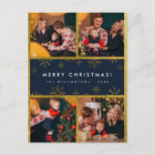 レタリング&モダン金ゴールドスノーフレークスメリークリスマス シーズンポストカード (正面)