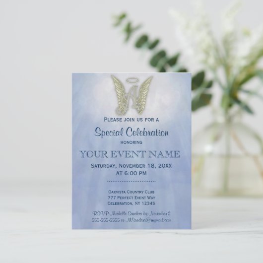 レターアエンジェルモノグラム招待状 ポストカード (スタンド正面)