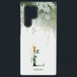レターエレガントLシダ&ユーカリ SAMSUNG GALAXY S22 ULTRAケース<br><div class="desc">名前スタイリッシュはLで始まるギャルのために作られたユニークデザインは緑のシダと多肉質の水色のドロップとアルファベットの「L」を含みエレガントて、あなたの名前を下に付けパーソナライズされたる。</div>
