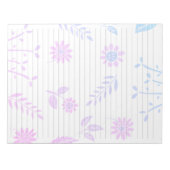 レターサイズ8.5インチx 11インチワイド規則ティール(緑がかった色)薄紫フローラ ノートパッド (正面)