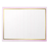 レターサイズ8.5インチx 11インチ幅ピンクの線（罫線）金ゴールド ノートパッド (正面)